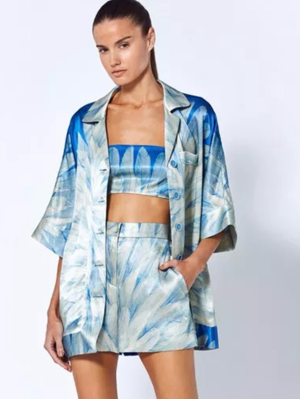Alexis THE MILE Vento Printed Satin shirt/shorts set size small. A4